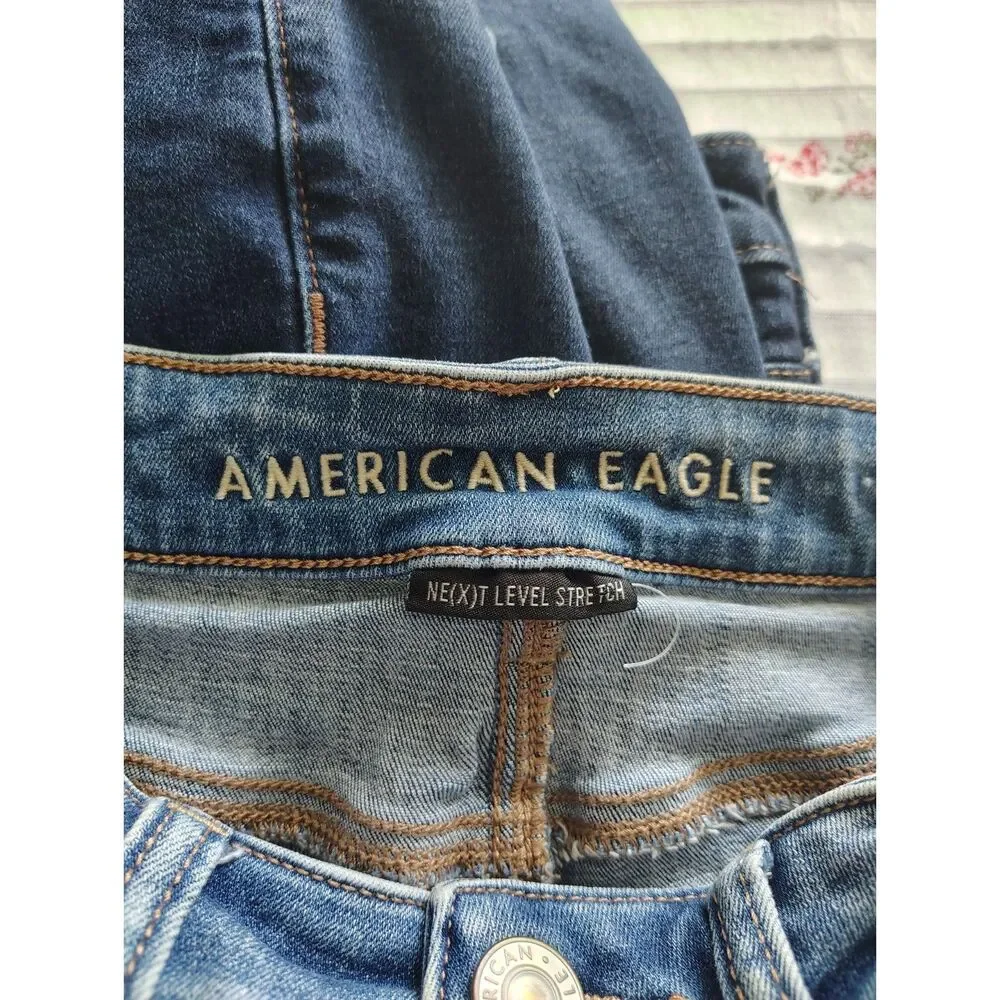 American Eagle Hi Rise Shortie Distressed Denim Shorts Size 0 Stretch Jean